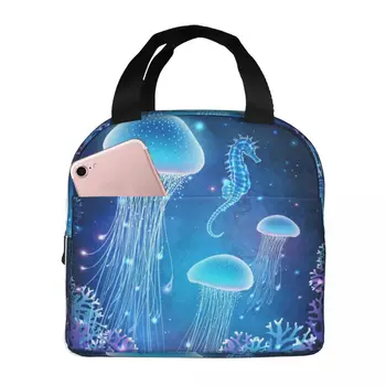 Изолированная сумка для ланча с термальной магической светящейся медузой, подводные сумки-тоут, сумка-холодильник для ланча для пикника