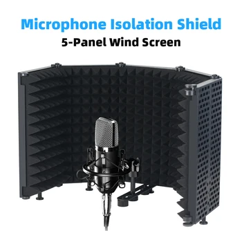 Изолирующий экран микрофона, 5-Панельный Ветрозащитный экран для Студии Звукозаписи, Складная Впитывающая Губчатая Пена Высокой плотности
