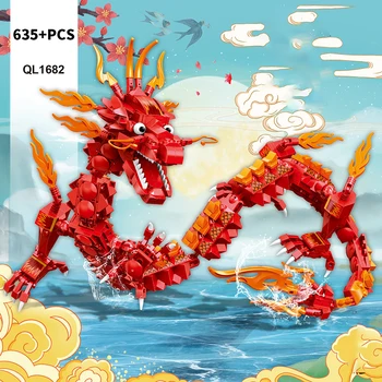 Китайская мифология Дракон Модель Строительные блоки Творческий ниндзя Дракон Набор кирпичей Развивающие игрушки для детей Дети
