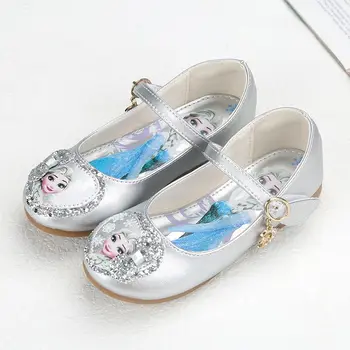 Кожаная обувь для девочек Disney, замороженная весна, Мягкая подошва, детская мода, Милая розово-голубая обувь принцессы Эльзы, Размер 25-36