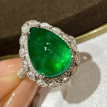 Кольцо с изумрудом LR Ювелирные изделия из чистого золота 18 карат, натуральный зеленый изумруд, драгоценные камни 7,56 карата, бриллианты, женские кольца для женщин, изящное кольцо