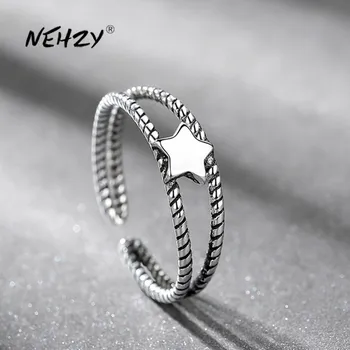 Кольцо с серебряным покрытием NEHZY высококачественная полая пятиконечная звезда женские модные украшения открывающееся регулируемое кольцо тайское серебро