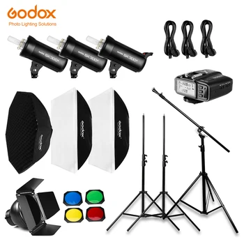 Комплект фотовспышек Godox 900 Вт 3x SK300II 300Ws со спусковым крючком Godox X1 и софтбоксом 2x60x90 см и осветительной подставкой 2x280 см со стрелой