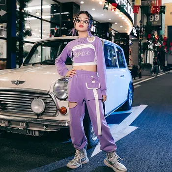 Костюм в стиле хип-хоп для девочек Профессиональная детская практика уличных танцев Фиолетовая одежда Детская одежда для джазовых танцев Фестивальные костюмы DQL6696