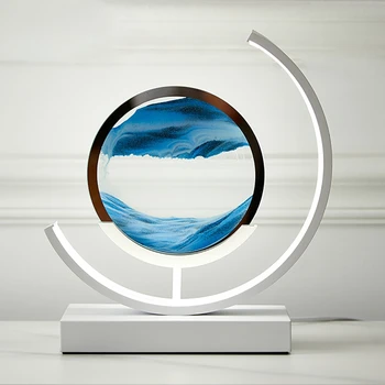 Креативные 3D Песочные Часы С Движущимся Песком Художественная Картина Круглый Стеклянный Пейзаж В Движении Дисплей Струящийся Песок Рамка Домашний Декор Настольная Лампа