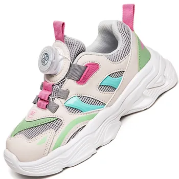 Кроссовки с поворотной пряжкой для маленьких мальчиков и девочек, легкая детская спортивная обувь, новинка весны 2023 года, повседневные дышащие кроссовки для малышей