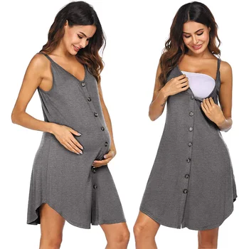 Летнее новое однотонное платье-слинг для беременных, повседневное для беременных, послеродовое кормление грудью, беременность 