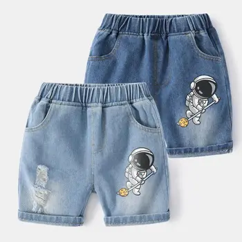 Летние джинсовые шорты для маленьких мальчиков, модные детские джинсы с дырками, Повседневные ковбойские шорты для мальчиков в Южнокорейском стиле, пляжные штаны для малышей