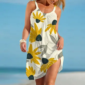 Летние платья в стиле бохо Женщина 2022 Женское платье без рукавов Пляжное Y2k Сексуальная 3D Цифровая печать Свободный Крутой Модный топ с цветочным принтом