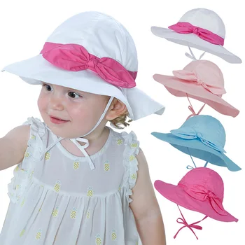 Летняя детская панама с бантом, Однотонная детская шапочка с защитой от ультрафиолета, Уличная Пляжная Детская Панама для девочек, Рыбацкая шляпа