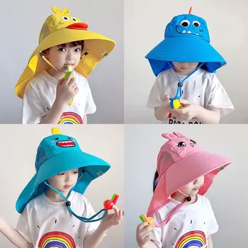 Летняя детская солнцезащитная шляпа, детская уличная шейная ушная крышка с защитой от ультрафиолета, пляжные кепки для мальчиков и девочек, дорожная кепка с клапаном