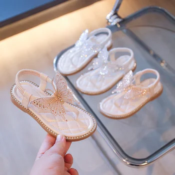 Летняя новинка для девочек Милые туфли принцессы с бабочками Детские повседневные эластичные сандалии Пляжная обувь для детей Детская обувь