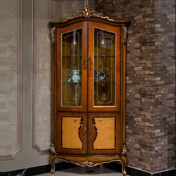 Мебель из массива дерева в европейском стиле, винный шкаф на заказ, шкафчики во французском стиле, винный шкаф из прозрачного двухдверного стекла