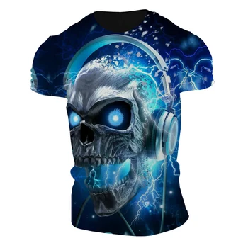 Модная мужская футболка DJ skull with lightning and thunder hero harajuku, футболка большого размера, мужские повседневные детские шорты с коротким рукавом для парня
