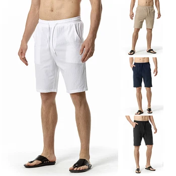 Модные мужские Тонкие Свободные хлопчатобумажные льняные шорты 2023 года, Летние быстросохнущие Дышащие Повседневные пляжные шорты, Джоггеры, Спортивная мужская одежда