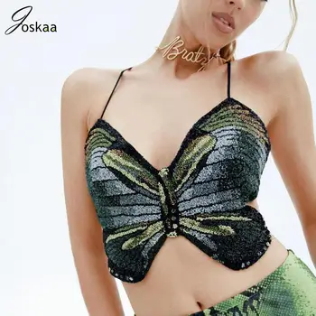 Модные топы с принтами Joskaa в форме бабочки на бретелях, Сексуальный топ Y2K без рукавов с открытой спиной, женский жилет, Летняя повседневная уличная одежда 2023 года