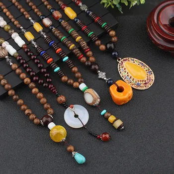 Модный кулон из деревянных бусин в национальном стиле в стиле ретро, длинная цепочка для свитера, мужское и женское ожерелье из бусин Будды, аксессуары