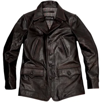 Мужская кожаная куртка из конской кожи, мотоциклетное пальто в стиле милитари, повседневная ветрозащитная осенне-зимняя винтажная одежда 2022
