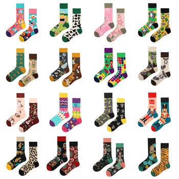 мужские и женские носки mandarin duck, оригинальные модные носки AB, носки средней высоты, хлопчатобумажные носки с цветами, фруктами и животными из мультфильмов
