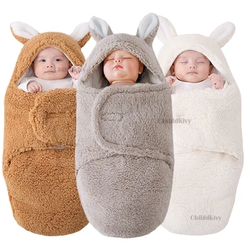 Мягкие Милые Детские Спальные мешки с ушками, Новые Осенне-зимние Флисовые одеяла для младенцев, теплый Спальный мешок для новорожденных 0-9 месяцев