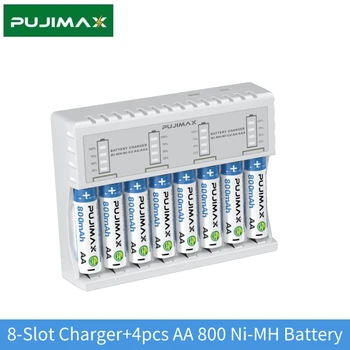 Независимое зарядное устройство PUJIMAX 1.2 В с 8 слотами для Ni-MH/Ni-Cd Аккумуляторной батареи + Комплект Ni-MH аккумуляторов емкостью 4шт AA емкостью 800 мАч