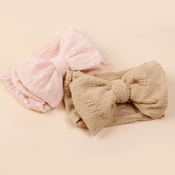 Новая повязка на голову с детским узлом, детские эластичные повязки для волос, повязки на голову для новорожденных девочек, Жаккардовые головные уборы с большим бантом для малышей 2023