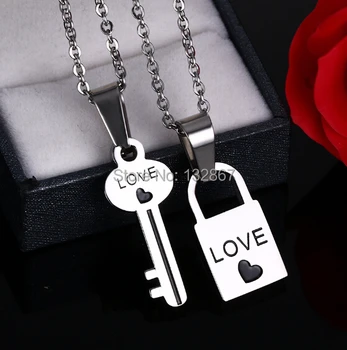 Новейшая мода Романтические Подарки для пары Влюбленных Подвеска в виде замка и ключа Ожерелье из нержавеющей стали с логотипом Love Heart Горячая