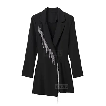Новый женский комбинезон в стиле блейзера с отделкой кисточками 2023 года, черные комбинезоны с длинным рукавом, Элегантные женские офисные шорты, комбинезон