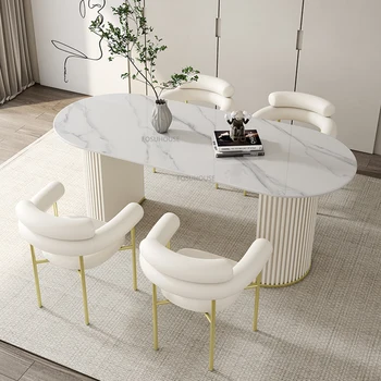 Обеденные столы из скандинавского сланца для домашней мебели, обеденные столы Ellipse, Кремовый стиль, Легкий для дома, Роскошный ресторан, Высококлассные столы