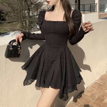 Осенне-зимнее Элегантное платье Kawaii, женское Однотонное Облегающее Сексуальное Вечернее мини-платье, женское Корейское модное Дизайнерское шикарное платье, новинка 2023 года