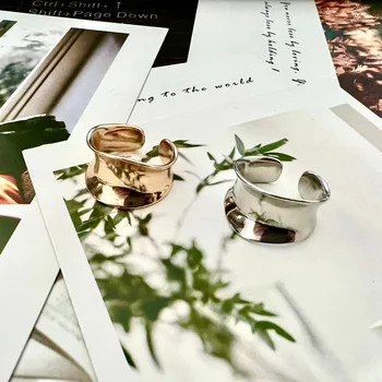 Открытое кольцо в стиле панк геометрической формы неправильной формы, простые модные кольца с металлической текстурой для женщин, Винтажные ювелирные изделия, подарки, аксессуары
