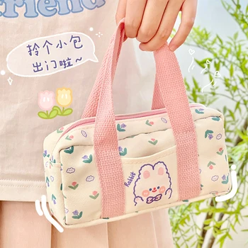 Переносная сумка для карандашей большой емкости, холщовая сумка для девочек, Мультяшная сумка для ручек, пенал для карандашей Kawaii Cute Supplies, Стационарный Органайзер