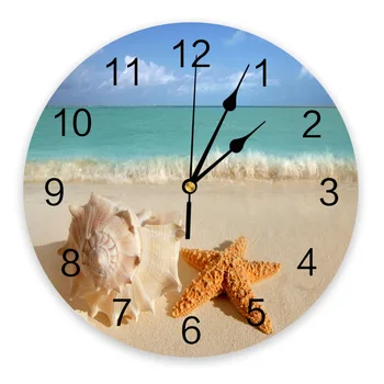 Пляжная раковина Морская звезда ПВХ Настенные часы Современный дизайн Украшение гостиной Настенные часы Домашний декор Настенные Цифровые часы