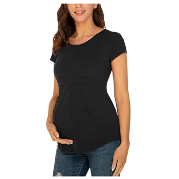 Популярная в Европе и Америке одежда для беременных, топы для беременных с короткими рукавами и гофрированным подолом, футболка для беременных
