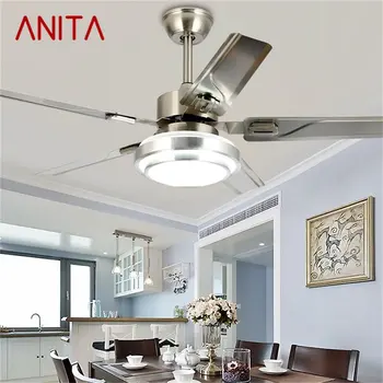 Потолочный вентилятор ANITA Light Светодиодная лампа Современный Простой для домашней столовой спальни ресторана 110V 220V