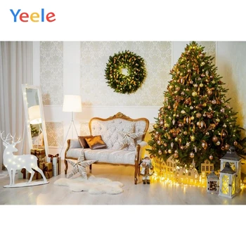 Рождественская елка, диван, венок, Светлый ковер, Кукла, фон для домашнего декора, Фотография На заказ, Фотографический фон для фотостудии