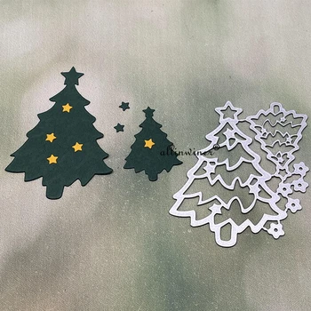 Рождественская елка со звездой, Поделки из металла, Трафарет для вырезок, альбом для тисненой бумаги, открытка, шаблон для поделок, Трафаретные штампы