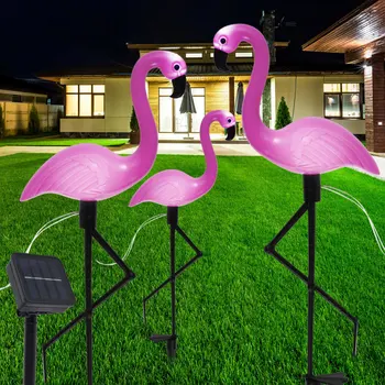 Розовый Фламинго Солнечный светодиодный светильник Наружный Садовый декор Газон Пейзаж Светло-Розовый Фламинго Садовый декор Водонепроницаемый Солнечный Фламинго