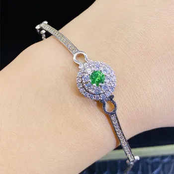 Серебро 925 пробы бриллиантовой огранки 0,5 карата, бриллиантовый тестер, Зеленый муассанит, круглый изумрудный браслет, цепочка-обруч, женские ювелирные изделия