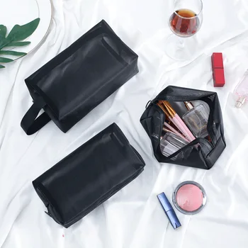 Сетчатые Прозрачные наборы косметических квадратных сумок, Прозрачная Черная косметичка, сумка-органайзер для необходимых туалетных принадлежностей и косметики для путешествий
