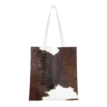 Современная хозяйственная сумка из искусственной кожи с деталями из воловьей кожи, холщовая сумка-тоут на плечо, сумки для покупок из кожи животных