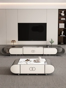 Современный минималистичный панельный ТВ-шкаф с выдвижными ящиками, легкая роскошь, современная гостиная, домашнее искусство, комбинация журнальных столиков