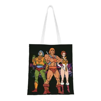 Сумка-тоут для покупок Masters Of The Universe с принтом Kawaii, Портативная холщовая сумка-Шоппер Eternia He-Man Handbag