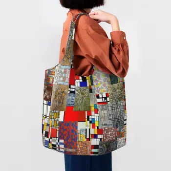 Сумки для покупок в продуктовых магазинах Piet Mondrian De Stijl, холщовые сумки для покупок через плечо, прочная сумка для абстрактного искусства, сумочка