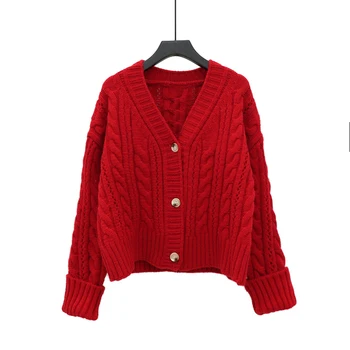 Толстый однотонный зимний свитер, кардиган, женская куртка 2020, Новый стиль, Осенняя свободная модная одежда оверсайз, вязаный свитер для женщин