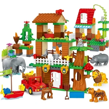 Фигурки диких лесных Слонов, Львов, тигров, животных, строительные блоки с крупными частицами, Светящиеся кирпичи, Развивающие игрушки для детей, подарки