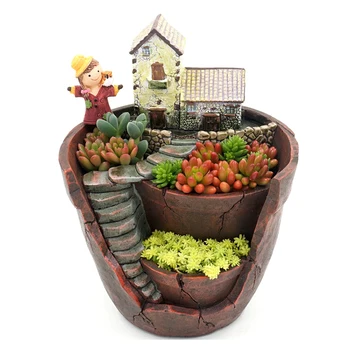 Цветочный горшок в стиле ретро фермерского дома для суккулентов, декоративный кашпо, мини-горшок для бонсай, Сказочный сад, украшение домашнего рабочего стола