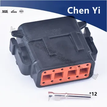 Черные 12-контактные автомобильные водонепроницаемые автоматические разъемы (1.0) с гнездом DTM серии DTM06-12SB Automotive Sealed Plug