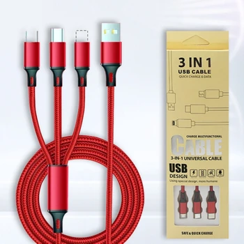 Шнур для быстрой зарядки 3 в 1, кабель в нейлоновой оплетке для iPhone Mi Samsung Huawei, кабель для зарядного устройства Micro USB Type C Lightning, шнур для зарядки