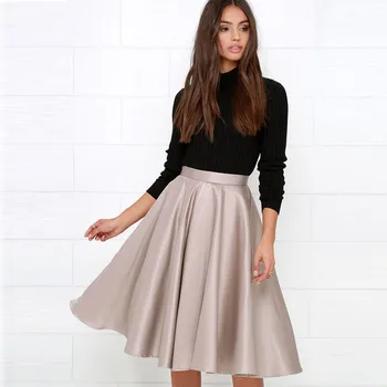 Элегантная Атласная юбка Миди на молнии Телесного цвета, женская юбка длиной до колен, Женская юбка на заказ, Saias 2018